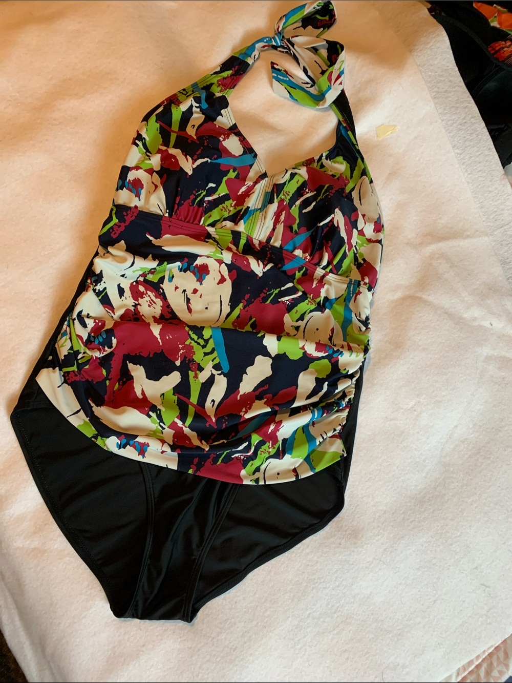 Women’s Multicolor Halter One-Piece Swimsuit - Black Base Size 18 ingear
